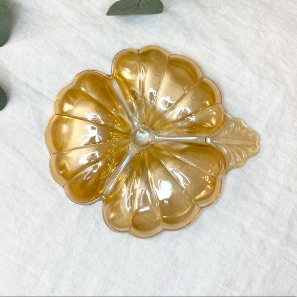 Vintage Iridescent Marigold Carnival Glass Three Leaf Clover - Picture 3 of 8